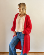 Peura collection punainen Lilja pitkä Kid Mohair neuletakki naisella, pehmeä ja pörröinen pitkä naisten neuletakki.